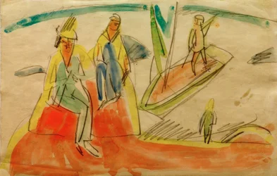 People and Boat on the Beach