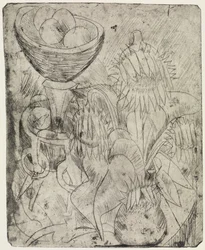 Still Life with Sunflowers and Fruit Bowl / Crowd of Passers-by and Tram