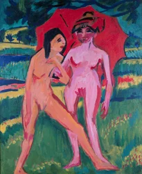 Two Girls under an Umbrella