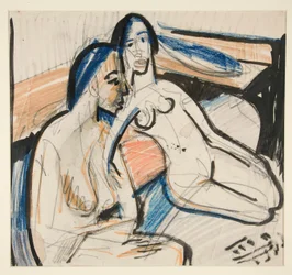 Two Seated Women in Studio