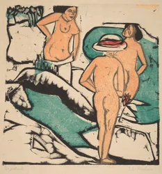 Women Bathing Between White Stones