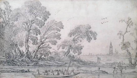 A Horsedrawn Ferry on a Canal, The Hague beyond