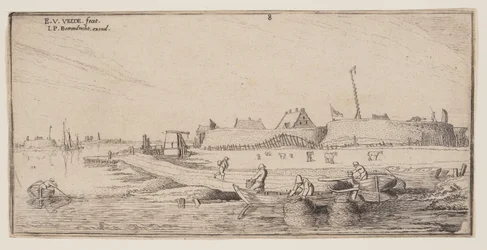 Fishermen in Rowboats Before a Walled Town, from Landscapes