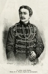 Prince Andre Dadian of Mingrelie (1850-1910), general of the Russian army and chess champion (engraving by E. Ronjat, to illustrate the story 