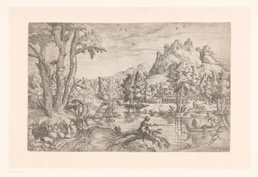 Landscape with Fisherman and Castle on Hilltop