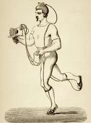 Runner Provided with the Apparatus Intended to Register His Different Paces, from the Popular Science Monthly, Published 1875