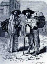 Charcoal and Batteas Vendors, from The Ancient Cities of the New World, by Claude-Joseph-Desire Charnay, engraved by Henri-Theophile Hildebrand, pub. 1887