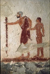 An Old Man Accompanied by a Young Man (Detail, 530 BC)