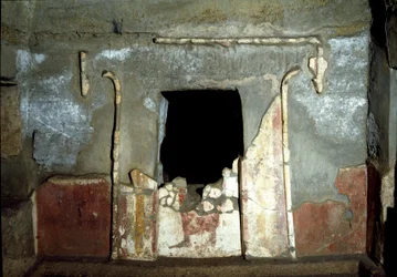 Etruscan civilization: entrance of the Francois tomb in the necropolis of Ponte Rotto, 4th century BC. Vulci, Italy