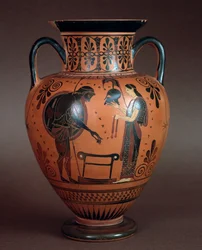 Terracotta Hydria Representing Thetis Surrendering Arms to Achilles
