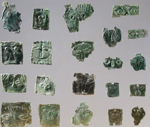 Ex-voto in bronze plate depicting eyes. Artefacts from the objects of the Sanctuary of Reithia Este (Venetia). Etruscan Civilization, 5th-4th Century BC.