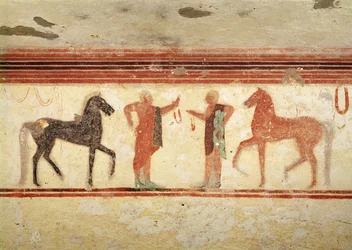 Horses and Horsemen Holding the Reins, from the Tomb of the Baron, c. 500 BC