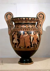 Volute Krater Depicting Alcestis Embracing Admetus and Inscription of Names, by Alcestis Painter