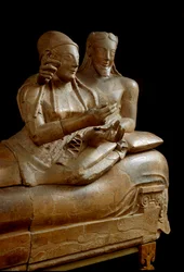 Sarcophagus of the Brides. Carved group of terracotta from Cerveteri, 6th century BC