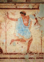 Tomb of the Triclinium, detail of fresco depicting a dancer, Tarquinia, Italy