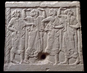 Relief with dancers from a marble milestone of Chiusi, Italy, 6th Century BC