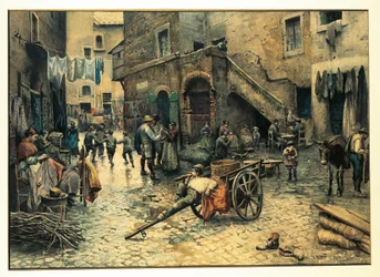 Italy, Rome, Street Life on Via Capocciuto in the Jewish Ghetto in Rome by Ettore Roesler Franz