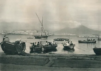 Fishermen putting to sea, Naples, Italy