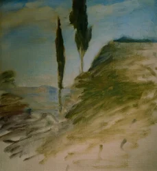 Two Cypresses, Sketch