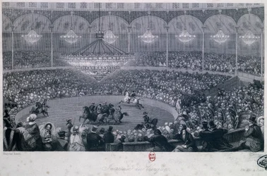 Horse show at Franconi circus, Champs Elysees, Paris, engraved by Charles Mottram taken from Summer and Winter in Paris