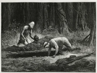 Dr. Harmand and His Annamite Helper Conducting Clandestine Exhumations of Khas Burials at Attopeu (Laos)