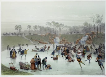 The Skaters at Bois de Boulogne. Lithograph by Eugene Guerard