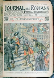 Front cover of a serialisation of The Three Musketeers by Alexandre Dumas pere from Journal des Romans Populaires Illustres