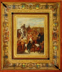 In the gardens of Versailles, Puget presents his statue of Milon of Croton to King Louis XIV