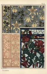 Columbine, Aquilegia Vulgaris, Flower in Patterns for Wallpaper, Stained Glass and Tiles
