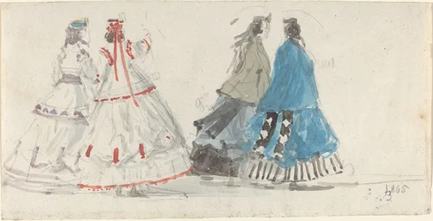 Four Ladies in Crinolines Walking at Trouville, 1865
