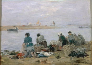 Washerwomen on Banks of Touques River Near Trouville