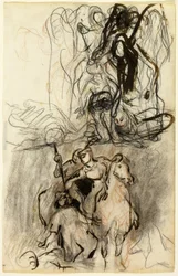 Two Sketches; Armed Riders and Figure on the Ground