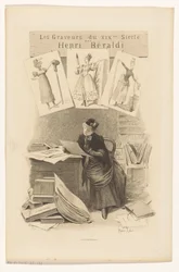 Woman looking at prints behind a desk