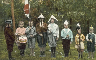 Group of boys playing soldiers