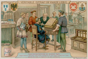 A Printer, Bookbinder, Painter, Goldsmith and Watchmaker Admire a Luxury Book They Have Worked on Together