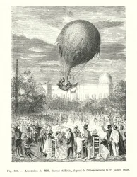 Ascent of MM Barral and Bixio, Departure from the Observatory on July 27, 1850 (engraving)