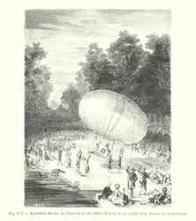 Ascent of the Duke of Chartres and the Robert Brothers on July 15, 1784, Departure from Saint-Cloud (engraving)