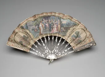 Folding fan with an Old Testament subject, possibly Adonijah before Solomon, c.1770s