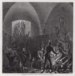 German Soldiers Helping Themselves to the Contents of the Wine Cellar of Thionville Cathedral, France, Franco-Prussian War
