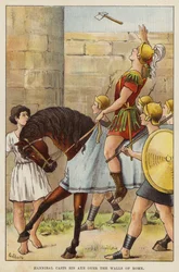 Hannibal casting his axe over the walls of Rome