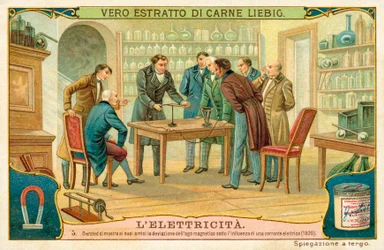 Hans Christian Oersted Showing His Friends the Deviation of the Magnetic Needle Under the Influence of an Electric Current, 1820