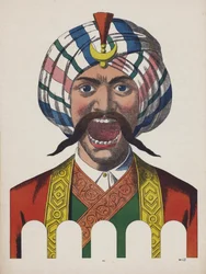 Man in Turkish costume with mouth wide open