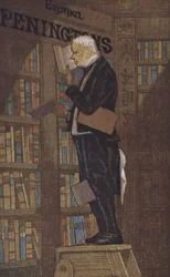 Man on top of a stepladder in a bookshop