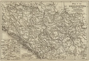 Map of Herzegovina, Bosnia, Servia and Montenegro