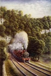 Midland Scotch express train on the Midland Railway travelling through the Yorkshire Dales