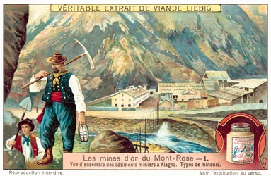 Miners and mine buildings at the Monte Rosa gold mines, Italy