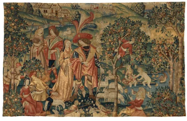 Tapestry Depicting Pastoral Scene with Fruit Picking, or The Seigneur in His Park or Rural Alliance and Fruit-Picking, c.1500