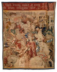 Tapestry fragment with ladies and gentlemen on horseback, or Paris Returning with Helen, or The Return from the Campaign