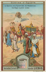 The Sphinx and the pyramid of Menkaure with an Arab wedding procession