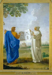 Saint Bruno examining a drawing of the thermal baths of Diocletian, future site of the charterhouse of Rome
